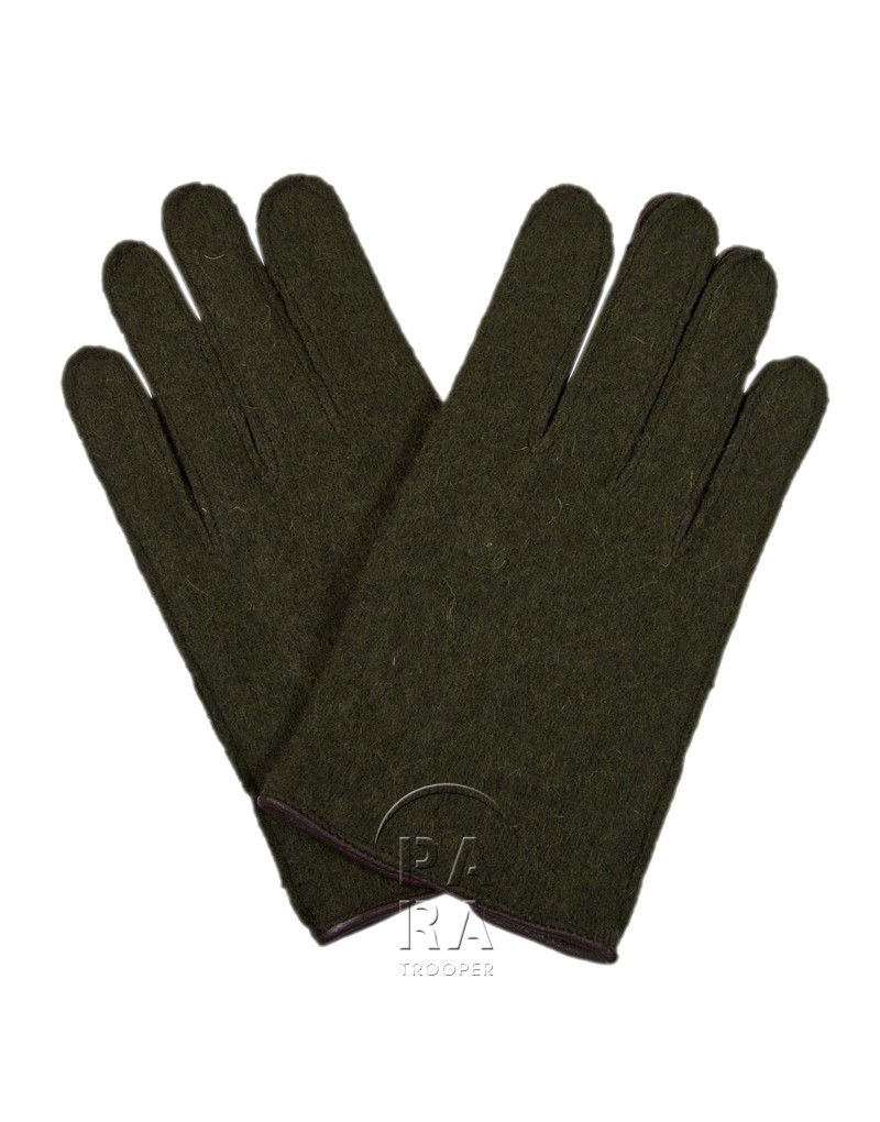 Gloves, Wool, OD, Leather Palm, US Paratrooper