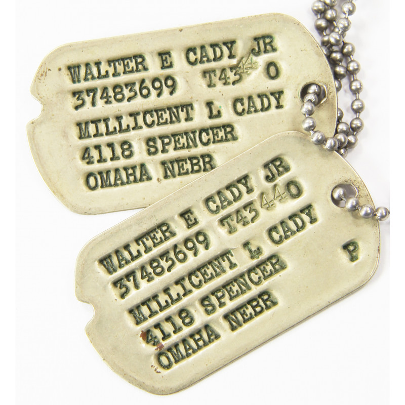 Dog Tags, 1st type Monel, Walter E. Cady Jr, 1943 Dog Tags, 1st type Monel, Walter E. Cady Jr, 1943