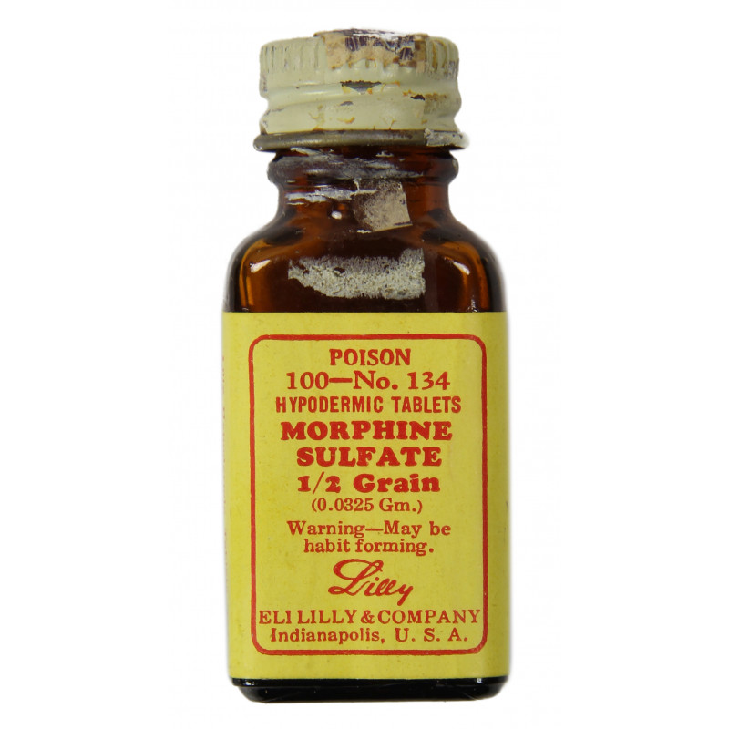 Bottle, Morphine Sulfate ½ Grain No. 134, Medical Dept., empty Bottle, Morphine Sulfate ½ Grain No. 134, Medical Dept., empty