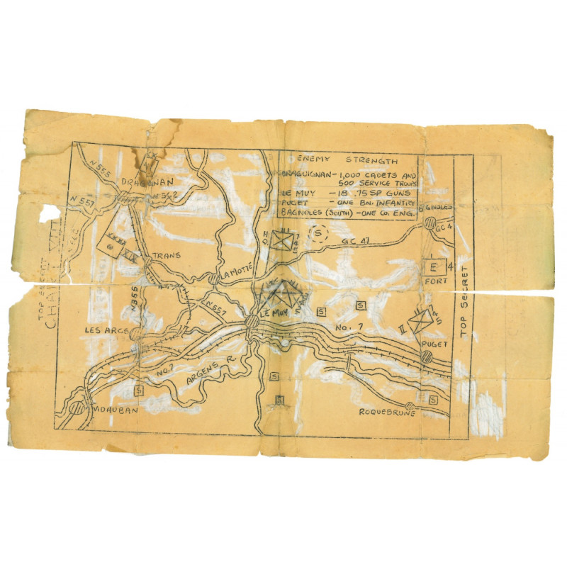 Map, Mimeographed, Top Secret, Draguignan-Le Muy, Anvil-Dragoon, 517th PRCT Map, Mimeographed, Top Secret, Draguignan-Le Muy, Anvil-Dragoon, 517th PRCT