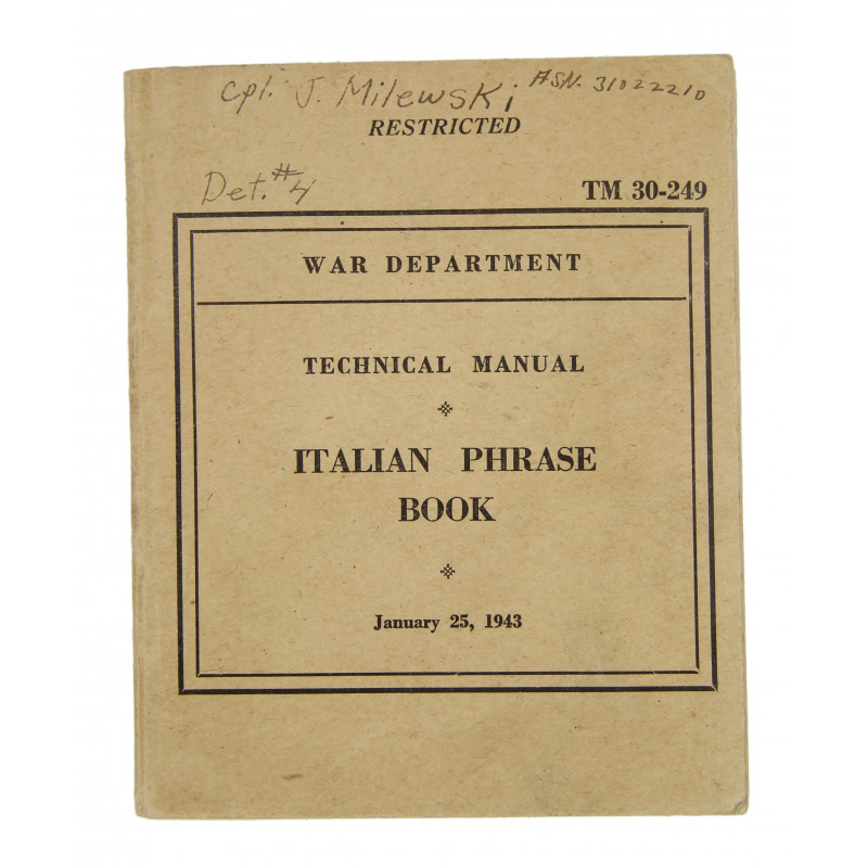 Manual, Technical, TM 30-249, Italian Phrase Book, 1943, named