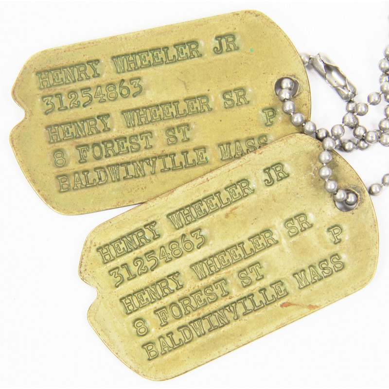 Plaques d'identité, Dog Tags, 1er type, Monel, Walter Cady Jr, 1943 Plaques d'identité, Dog Tags, 1er type, Monel, Walter Cady Jr, 1943