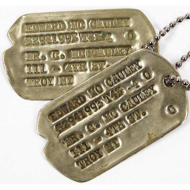 Dog Tags, 1st type Monel, Edward Mc Cauley, 1943-44 Dog Tags, 1st type Monel, Edward Mc Cauley, 1943-44