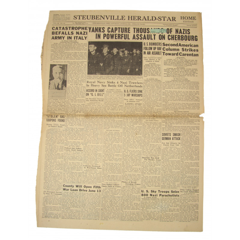 Front page, Newspaper, June 10, 1944 Front page, Newspaper, June 10, 1944