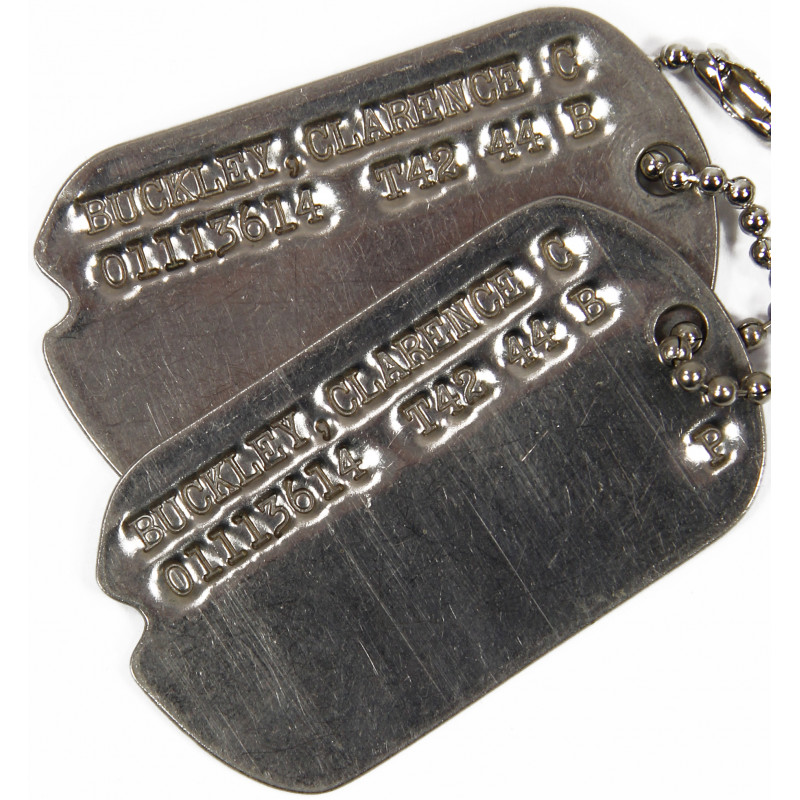 Plaques d'identité, Dog Tags, 1er type, Monel, Clarence C. Buckley, 1943