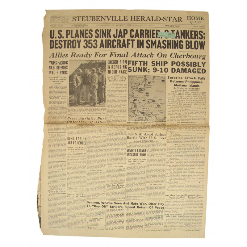 Front page, Newspaper, June 22, 1944 Front page, Newspaper, June 22, 1944