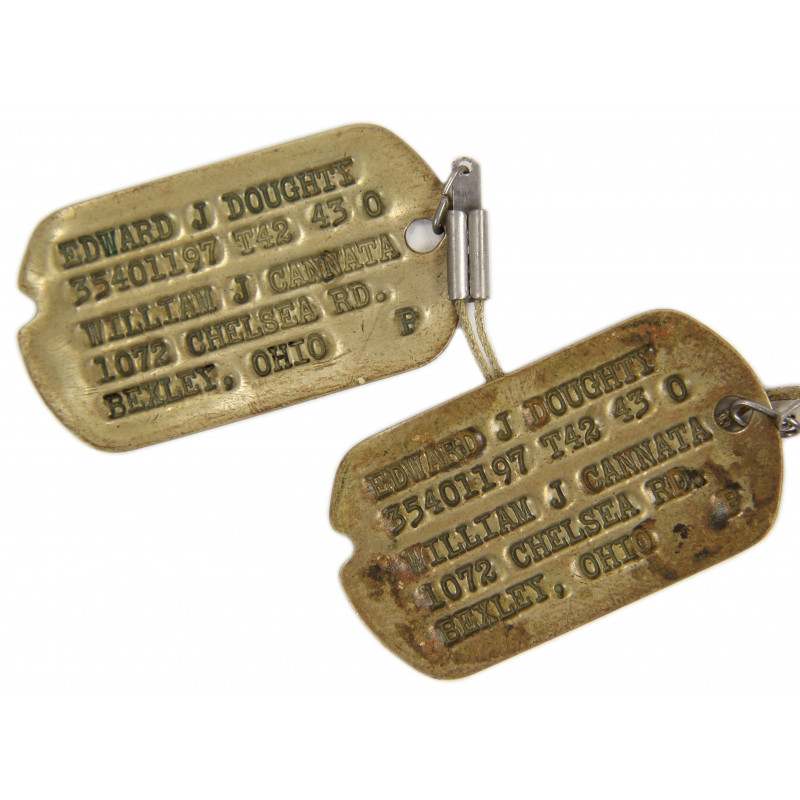 Dog Tags, 1st type Monel, Edward J. Doughty, 1942 - 1943 Dog Tags, 1st type Monel, Edward J. Doughty, 1942 - 1943