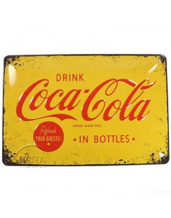 Plaque en métal Coca-Cola, jaune