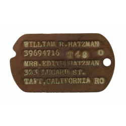 Plaque d'identité, Dog Tag, William Hatzman, USAAF, ETO