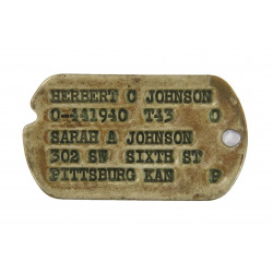Plaque d'identité, Dog Tag, Maj. Herbert Johnson, Medical Corps, ETO