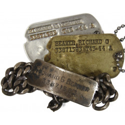 Dog Tags, with Chain Bracelet, T/4 Richard Beamer, 26th Tank Bn., 16th Armored Div., ETO, Pilsen