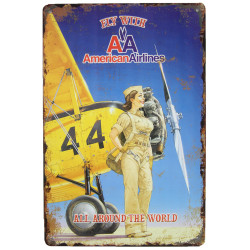 Plate, Metal, Pin Up, Fly with American Airlines All Around the World