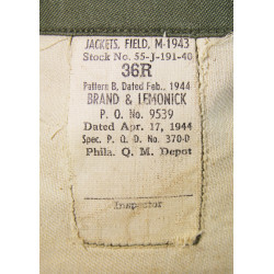 Veste M-1943, US Army, 36R, 1er type, 1944, Nominative
