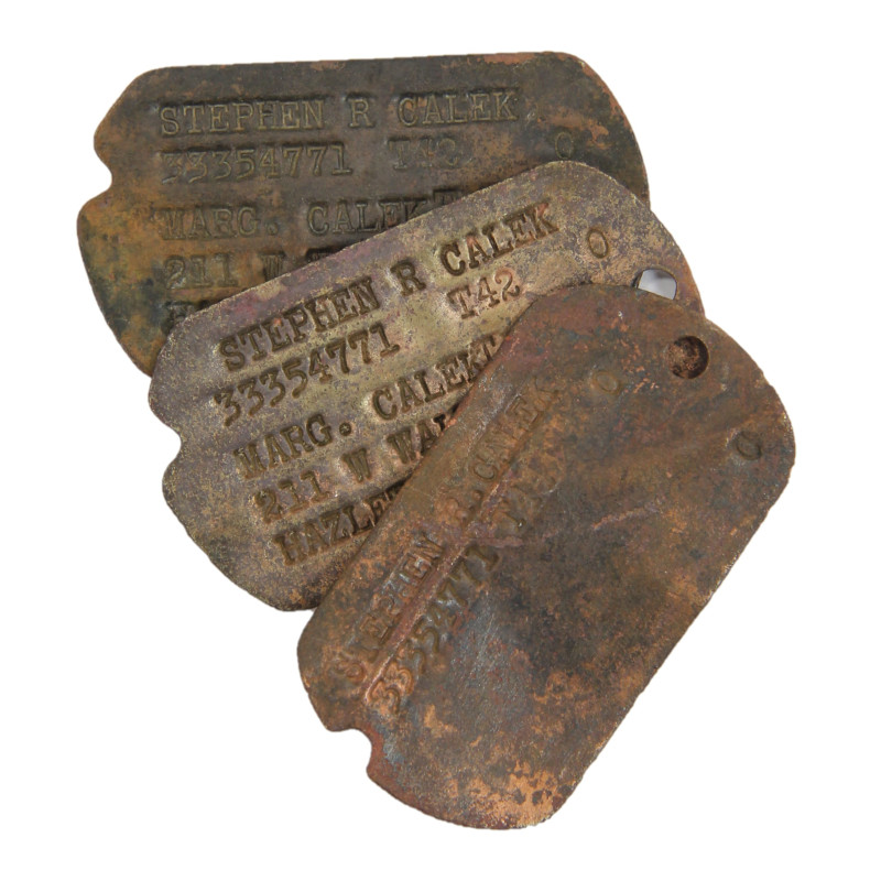 Plaques d'identité, Dog Tags, S/Sgt. Stephen Calek, 309th Service Group, 9th Air Force, USAAF, ETO Plaques d'identité, Dog Tags, S/Sgt. Stephen Calek, 309th Service Group, 9th Air Force, USAAF, ETO