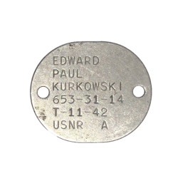Plaque d'identité, Dog Tag, US Navy, MM3c Edward Kurkowski, USS Reno, PTO
