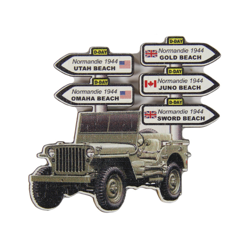 Magnet, D-Day landing beaches, Jeep, Signs, Wood