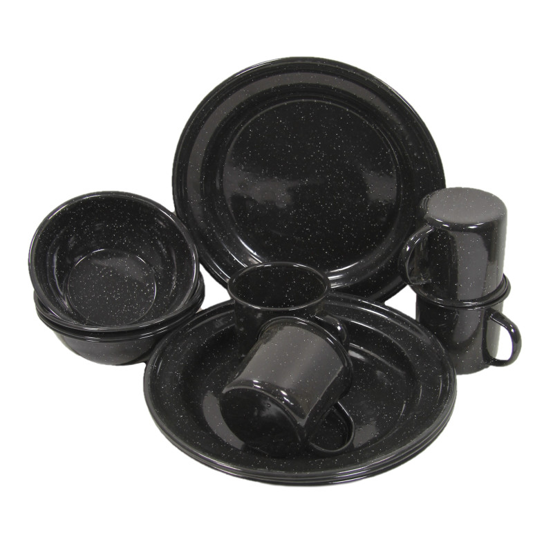 Service, 12 pieces, Metal enameled, Black