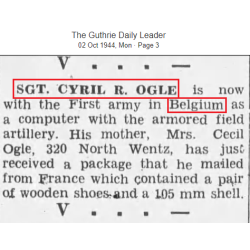 Dog Tags, S/Sgt. Cyril Ogle, Hq. Battery, 501st Arm. Field Art. Bn., 14th Arm. Div., MTO & ETO