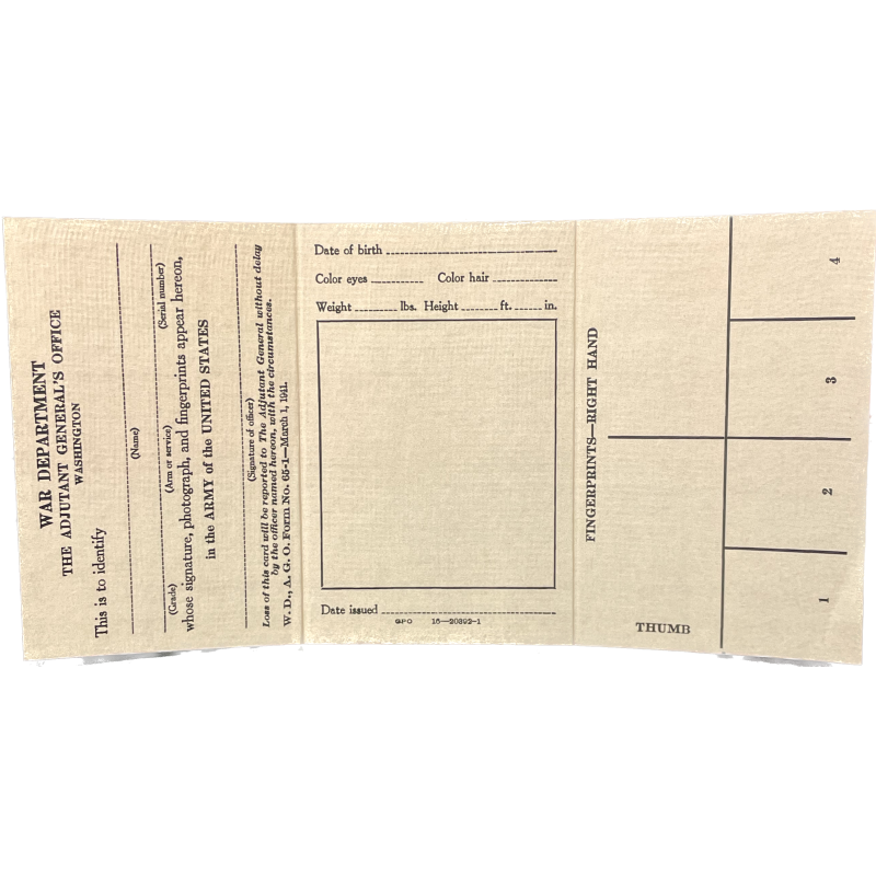 Carte d'identité, Officier U.S. Army