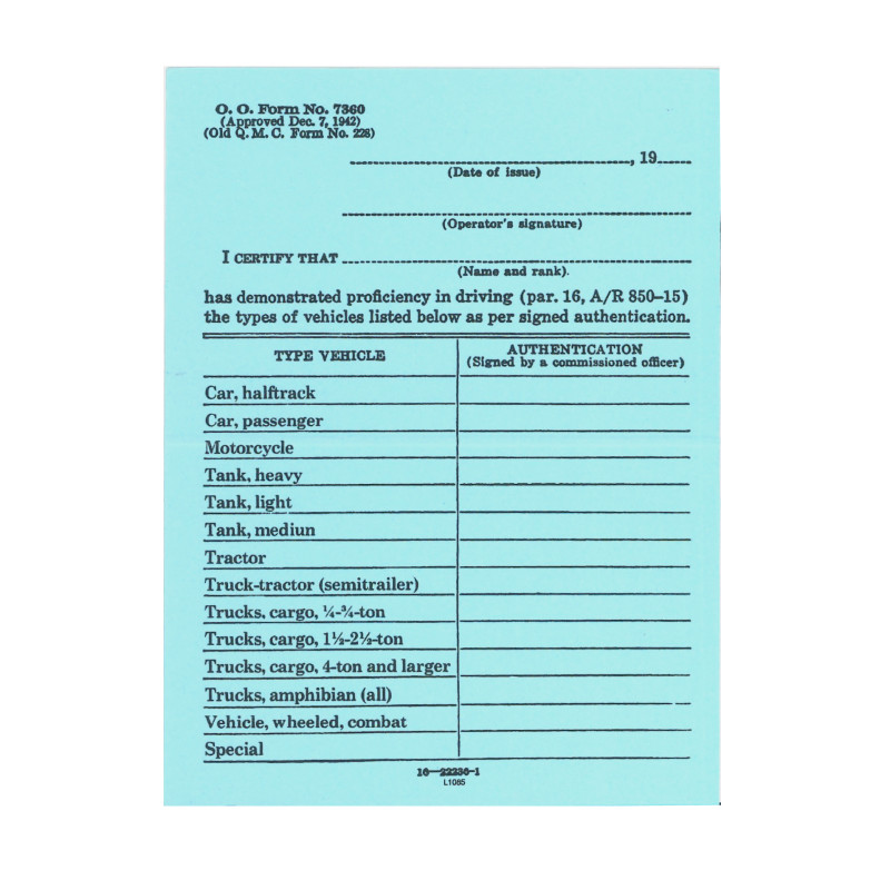 Permis de conduire US Army
