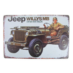 Plaque, Jeep Willys, en bois