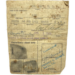 Card, Identification, Medical, 1st Type, Pvt. Roy Archer, PTO