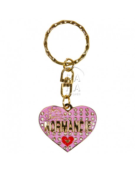 Porte-clés coeur, Love Normandie, rose