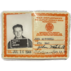 Carte d'identité médicale, 2e type, Pfc. John Mitchell, 1944