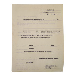 Rapport disciplinaire, Pvt. James Warren, 4182nd QM Service Co., Carentan, 1945