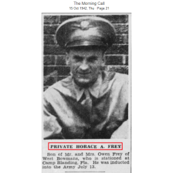 Report of Delinquency, T/5 Horace Frey, 893rd Ordnance Co., Sainte-Mère-Église, 1945