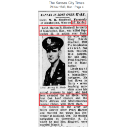 Coussin de parachute siège, 2nd Lt. Marion Shadwell, 82nd BS, 12th BG, 12th Air Force, KIA 1943, Italie