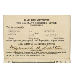 Carte d'identité, Cpt. Myrwood Sutton, 67th Medical Battalion, ETO