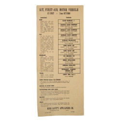 Instruction Sheet, Kit, First-Aid, Motor Vehicle, 12-Unit, Item No. 9777300