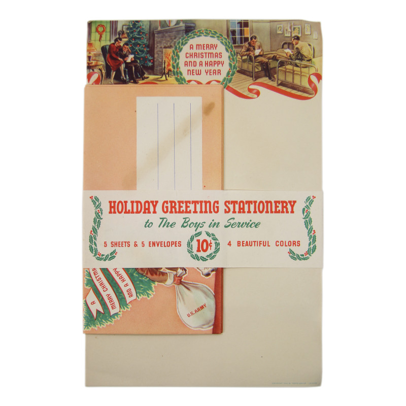 Holiday Greetings Stationery, 5 Sheets & 5 Enveloppes, US Army, 1943