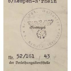 Certificate, Award, Wound Badge, Ob.Gren. Richard Grossmann, Grenadier-Regiment 218, 1943