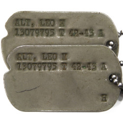 Dog Tags avec silencieux, Sgt. Leo Alt, Aerial Gunner, USAAF, israélite