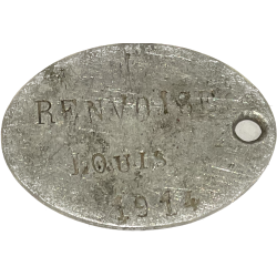 Dog Tag, French, 2e classe Louis Renvoise, 169e Régiment d'infanterie, KIA, Argonne, July 14, 1915