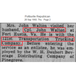 Malle personnelle, Cpl. John Walton, 121st Transportation Truck Company, Guerre de Corée