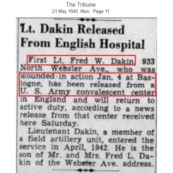 Grouping, 1st Lt. Fred Dakin, 128th Field Arty Bn., 6th Armored Division, Bastogne, ETO