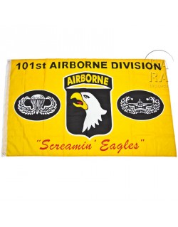 Drapeau USA 101st Airborne - 90 X 150 Cm - Polyester Résistant, Oeillets Métalliques, Noir