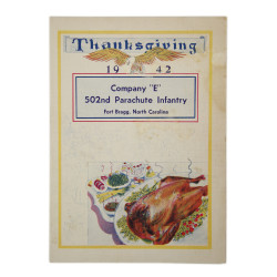 Menu de Thanksgiving 1942, Company E, 502nd PIR, 101st Airborne Division, Fort Bragg