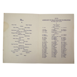 Thanksgiving Menu, 1942, Company E, 502nd PIR, 101st Airborne Division, Fort Bragg