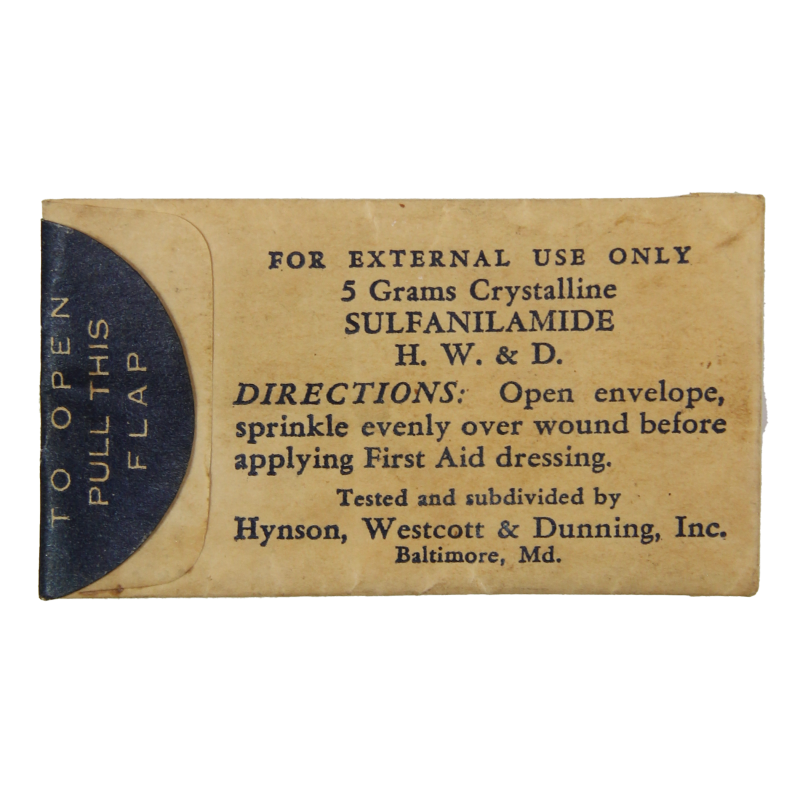 Sachet de sulfanilamide, Hynson, Westcott & Dunning, Inc., plein Sachet de sulfanilamide, Hynson, Westcott & Dunning, Inc., plein