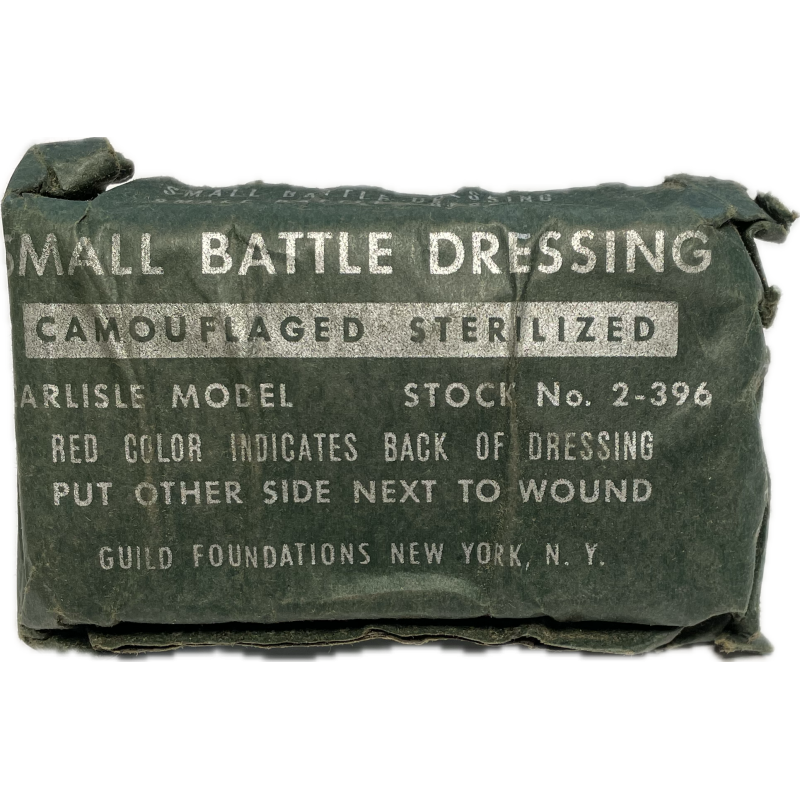 Packet, Small Battle Dressing, Carlisle, Camouflaged, US Navy stock No. 2-396, Corpsman