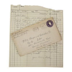 Lettre Pfc. Ray Geddes, Camp Mackall, 501st PIR, 1943