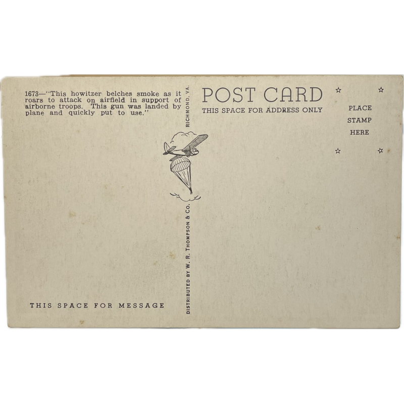 Carte postale, US Paratroops, Camp Mackall, Howitzer