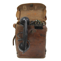 Téléphone de campagne EE-8-B, Signal Corps, avec sacoche en cuir