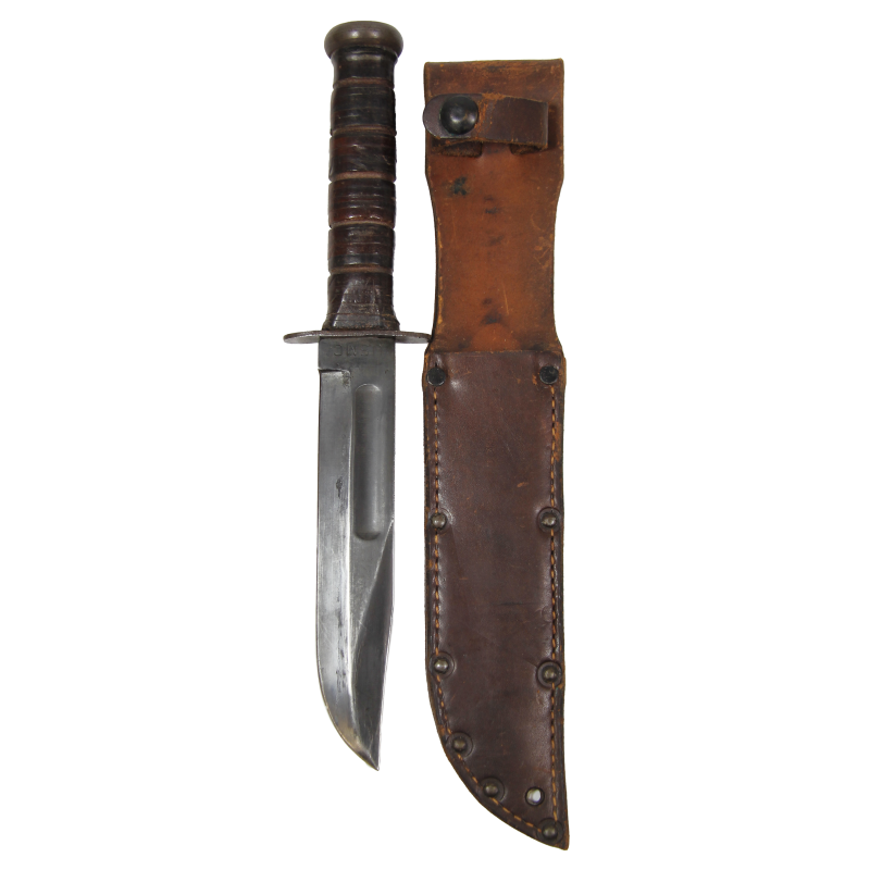 Knife, Combat, USMC, 1st Type, KABAR, OLEAN, N.Y., with Leather Scabbard