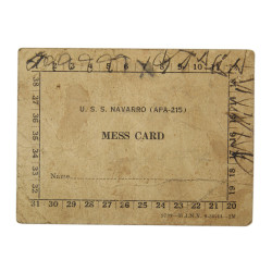 Card, Mess, US Navy, USS Navarro (APA-215), 1944-1945, Okinawa