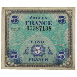 Banknote, 5 Francs, Invasion Money, 1944
